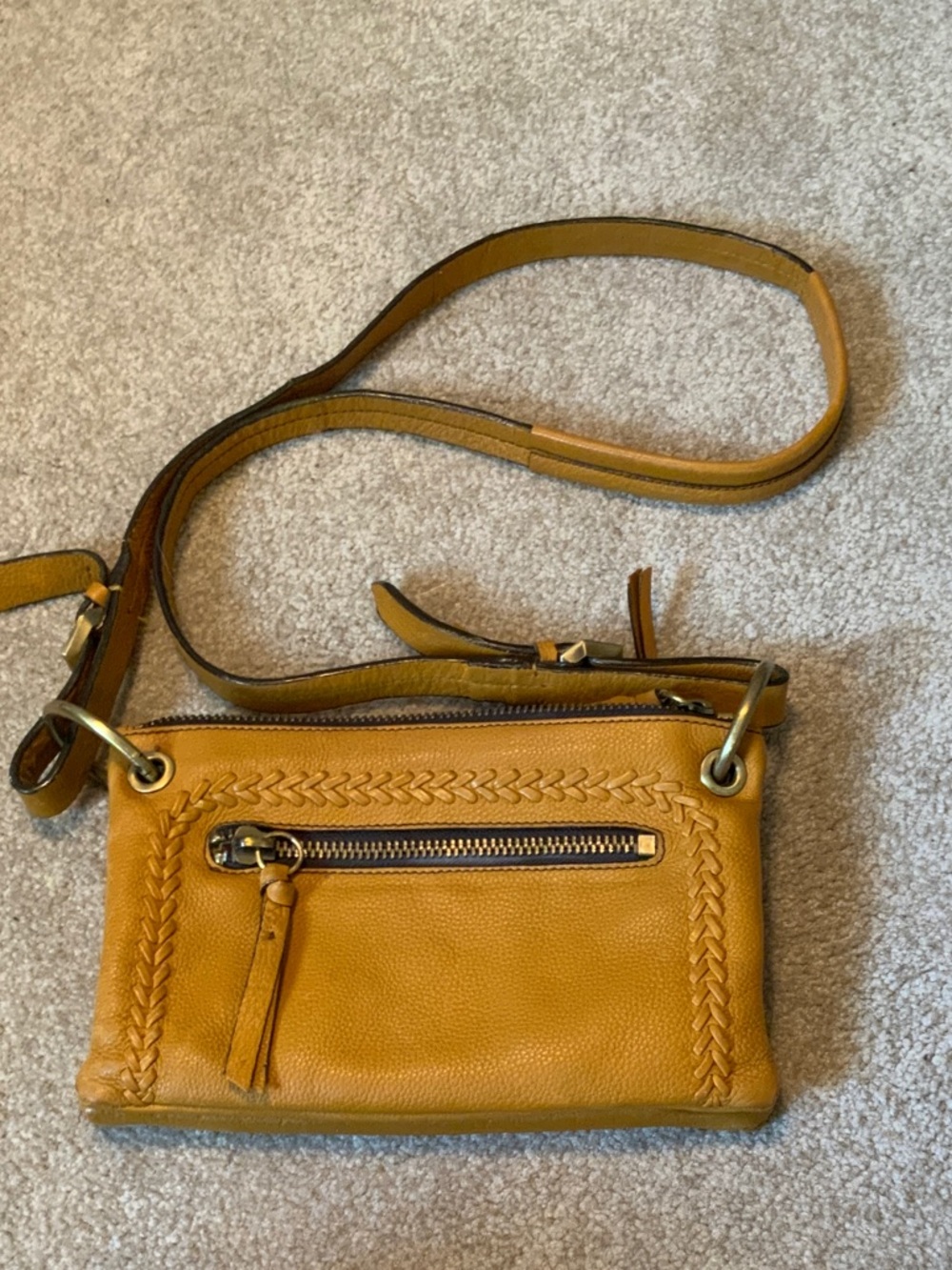 orYANY Mustard Yellow Braided Leather Crossbody Bag